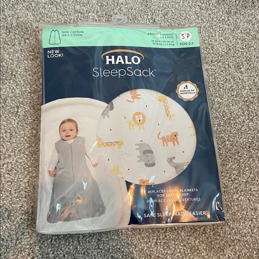 Halo Sleep Sack (Sz S) Birth to 6 months 100% Cotton Jungle Animal Print NWT